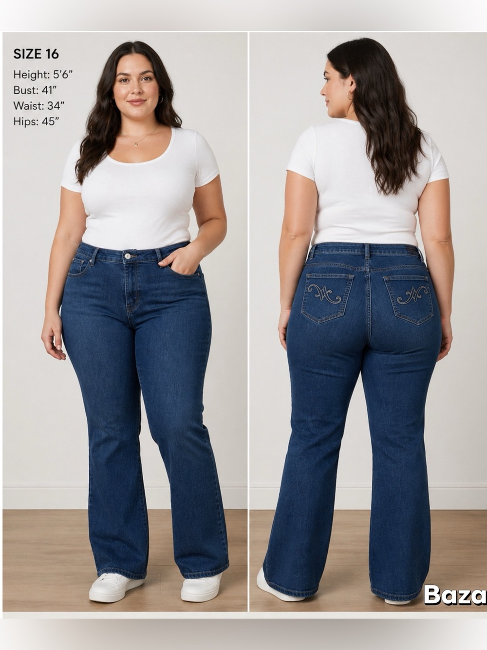 SZ 16 Jacklyn Smith Angel Fit Stretch Bootcut Jeans Embroidered pockets